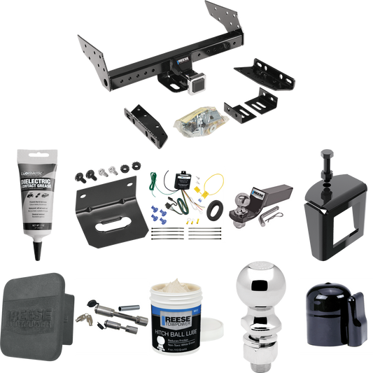 Fits 1993-1993 Jeep Grand Cherokee Trailer Hitch Tow PKG w/ 4-Flat Wiring + Starter Kit Ball Mount w/ 2" Drop & 2" Ball + 2-5/16" Ball + Wiring Bracket + Dual Hitch & Coupler Locks + Hitch Cover + Wiring Tester + Ball Lube +Electric Grease + Ball Wre