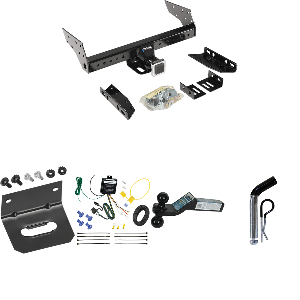 Fits 1984-1990 Ford Bronco II Trailer Hitch Tow PKG w/ 4-Flat Wiring Harness + Dual Ball Ball Mount 2" & 2-5/16" Trailer Balls + Pin/Clip +  Wiring Bracket By Reese Towpower