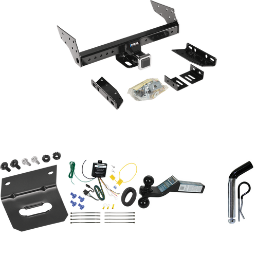 Fits 1984-1990 Ford Bronco II Trailer Hitch Tow PKG w/ 4-Flat Wiring Harness + Dual Ball Ball Mount 2" & 2-5/16" Trailer Balls + Pin/Clip +  Wiring Bracket By Reese Towpower