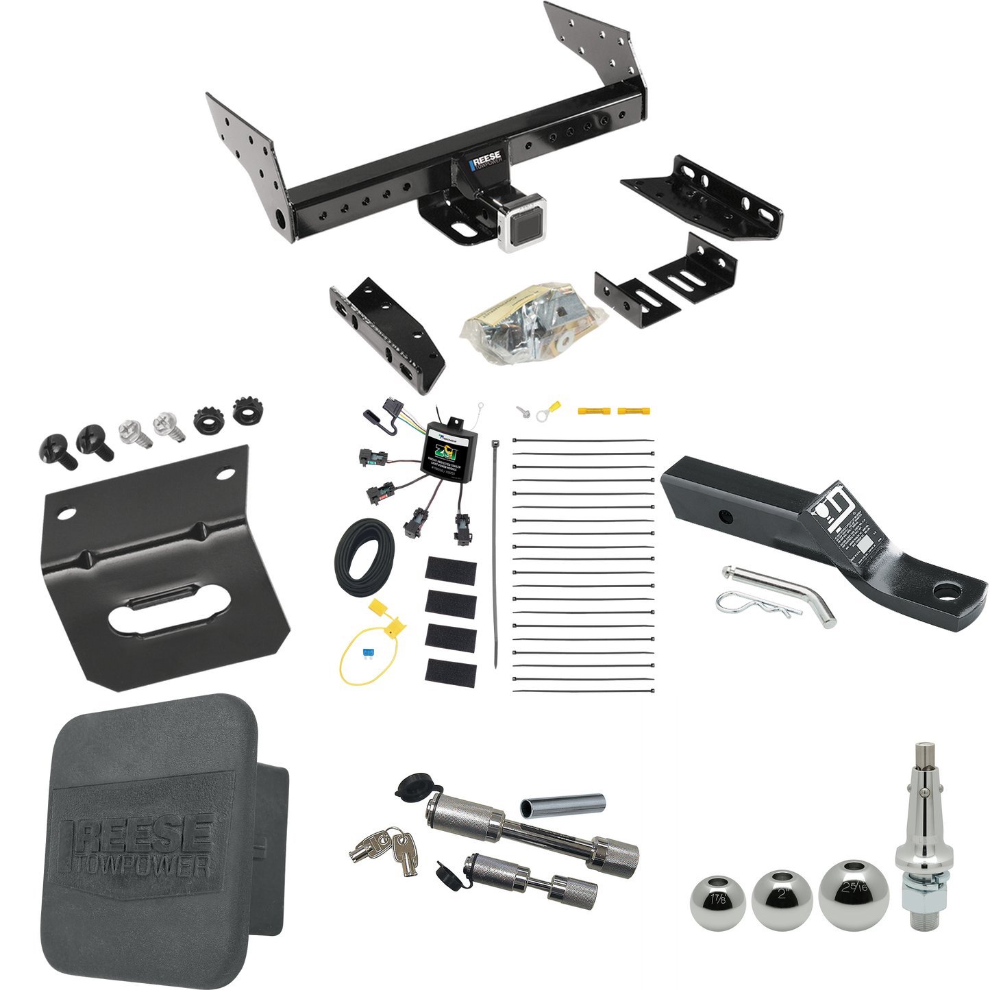 Fits 1999-2003 Ford Windstar Trailer Hitch Tow PKG w/ 4-Flat Zero Contact "No Splice" Wiring + Ball Mount w/ 2" Drop + Interchangeable Ball 1-7/8" & 2" & 2-5/16" + Wiring Bracket + Dual Hitch & Coupler Locks + Hitch Cover (For (Built Before 11/2002)