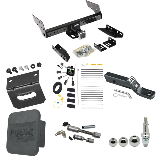 Fits 1999-2003 Ford Windstar Trailer Hitch Tow PKG w/ 4-Flat Zero Contact "No Splice" Wiring + Ball Mount w/ 2" Drop + Interchangeable Ball 1-7/8" & 2" & 2-5/16" + Wiring Bracket + Dual Hitch & Coupler Locks + Hitch Cover (For (Built Before 11/2002)