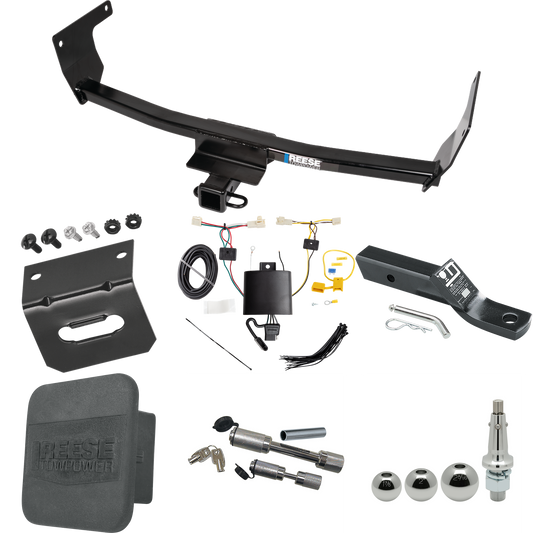 Fits 2019-2023 Toyota RAV4 Trailer Hitch Tow PKG w/ 4-Flat Wiring + Ball Mount w/ 2" Drop + Interchangeable Ball 1-7/8" & 2" & 2-5/16" + Wiring Bracket + Dual Hitch & Coupler Locks + Hitch Cover By Reese Towpower