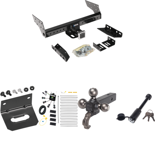 Fits 2004-2004 Ford Escape Trailer Hitch Tow PKG w/ 4-Flat Zero Contact "No Splice" Wiring + Triple Ball Tactical Ball Mount 1-7/8" & 2" & 2-5/16" Balls w/ Tow Hook + Tactical Dogbone Lock + Wiring Bracket By Reese Towpower