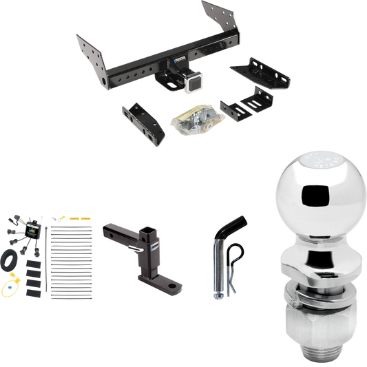 Fits 1984-1990 Ford Bronco II Trailer Hitch Tow PKG w/ 4-Flat Zero Contact "No Splice" Wiring Harness + Adjustable Drop Rise Ball Mount + Pin/Clip + 2" Ball By Reese Towpower