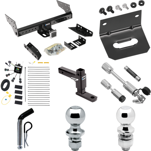 Fits 2004-2004 Ford Escape Trailer Hitch Tow PKG w/ 4-Flat Zero Contact "No Splice" Wiring Harness + Adjustable Drop Rise Ball Mount + Pin/Clip + 2" Ball + 1-7/8" Ball + Dual Hitch & Coupler Locks By Reese Towpower