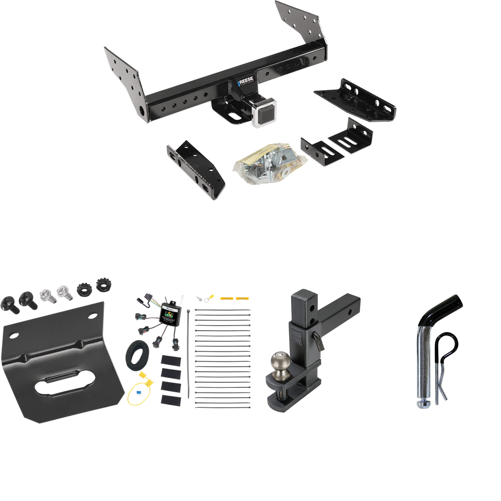 Se adapta al paquete de enganche de remolque Jeep Grand Cherokee 1993-1993 con arnés de cableado de 4 contactos planos "sin empalme" + soporte de bola de enganche de horquilla ajustable con bola de 2" + pasador/clip + soporte de cableado de Reese Towpower