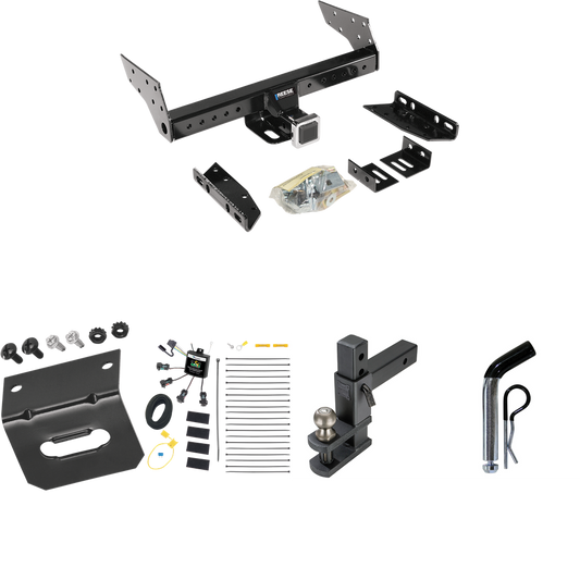 Se adapta al paquete de enganche de remolque Jeep Grand Cherokee 1993-1993 con arnés de cableado de 4 contactos planos "sin empalme" + soporte de bola de enganche de horquilla ajustable con bola de 2" + pasador/clip + soporte de cableado de Reese Towpower