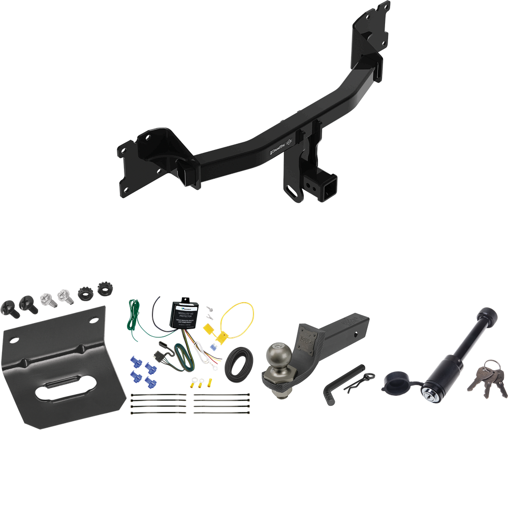 Fits 2020-2023 Porsche Cayenne Trailer Hitch Tow PKG w/ 4-Flat Wiring + Interlock Tactical Starter Kit w/ 2" Drop & 2" Ball + Tactical Dogbone Lock + Wiring Bracket (For Coupe Models) By Draw-Tite