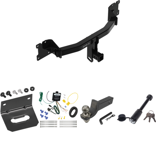 Fits 2020-2023 Porsche Cayenne Trailer Hitch Tow PKG w/ 4-Flat Wiring + Interlock Tactical Starter Kit w/ 2" Drop & 2" Ball + Tactical Dogbone Lock + Wiring Bracket (For Coupe Models) By Draw-Tite