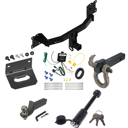 Fits 2020-2023 Porsche Cayenne Trailer Hitch Tow PKG w/ 4-Flat Wiring + Interlock Tactical Starter Kit w/ 2" Drop & 2" Ball + Tactical Hook & Shackle Mount + Tactical Dogbone Lock + Wiring Bracket (For Coupe Models) By Reese Towpower