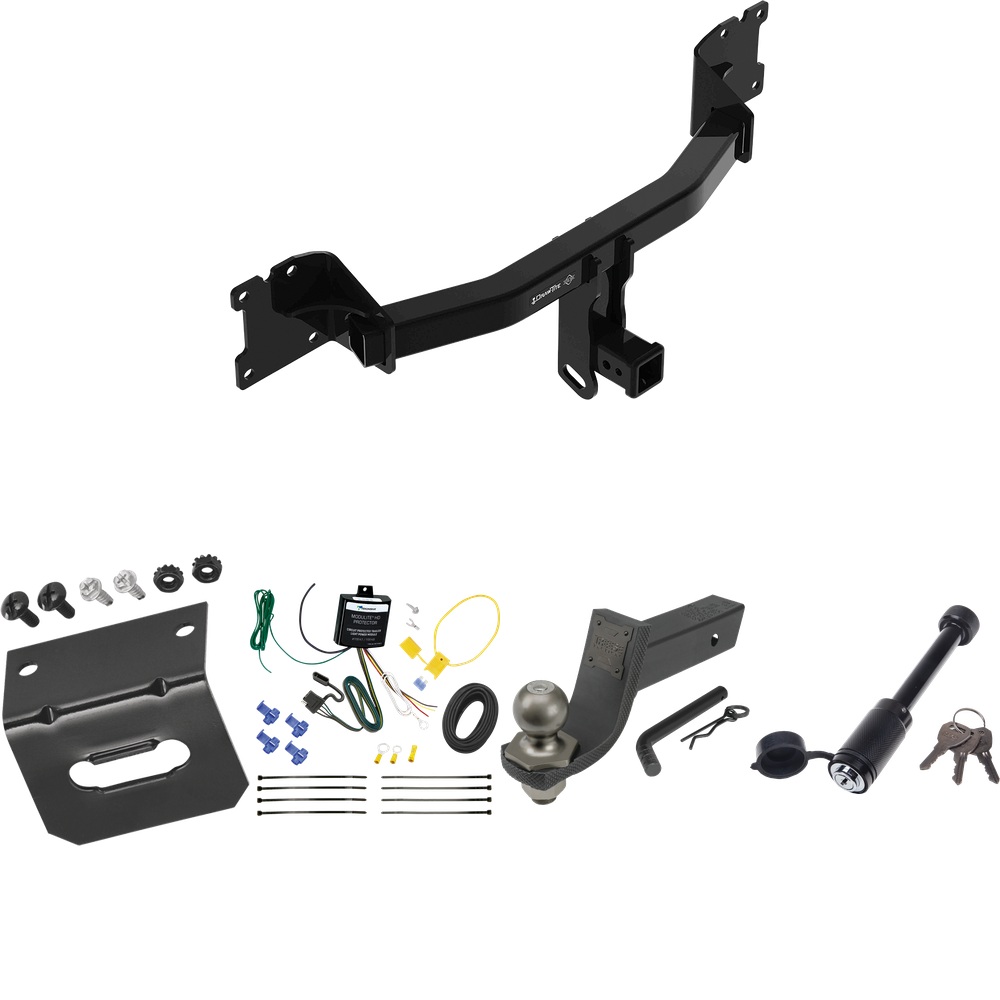 Fits 2020-2023 Porsche Cayenne Trailer Hitch Tow PKG w/ 4-Flat Wiring + Interlock Tactical Starter Kit w/ 3-1/4" Drop & 2" Ball + Tactical Dogbone Lock + Wiring Bracket (For Coupe Models) By Draw-Tite