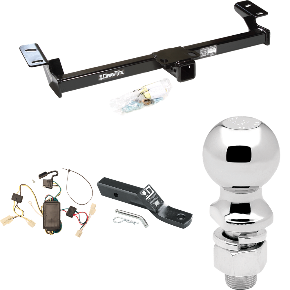 Fits 2001-2005 Toyota RAV4 Trailer Hitch Tow PKG w/ 4-Flat Wiring + Ball Mount w/ 2" Drop + 2-5/16" Ball By Draw-Tite