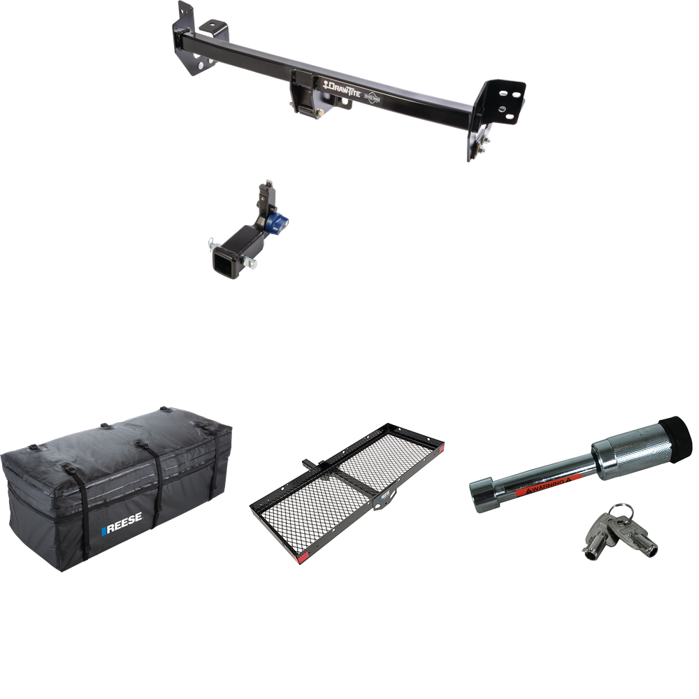 Fits 2019-2023 Toyota RAV4 Trailer Hitch Tow PKG w/ 48" x 20" Cargo Carrier + Cargo Bag + Hitch Lock By Draw-Tite