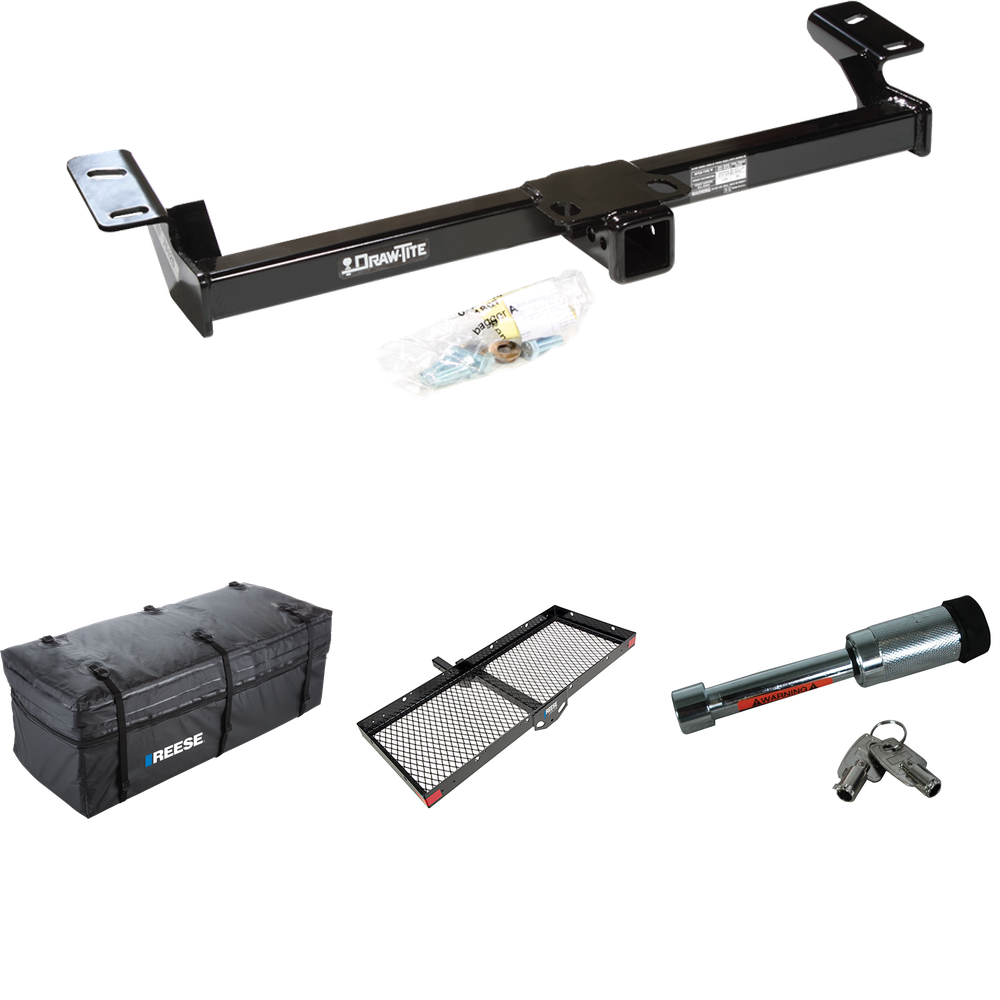 Fits 1996-2005 Toyota RAV4 Trailer Hitch Tow PKG w/ 48" x 20" Cargo Carrier + Cargo Bag + Hitch Lock By Draw-Tite