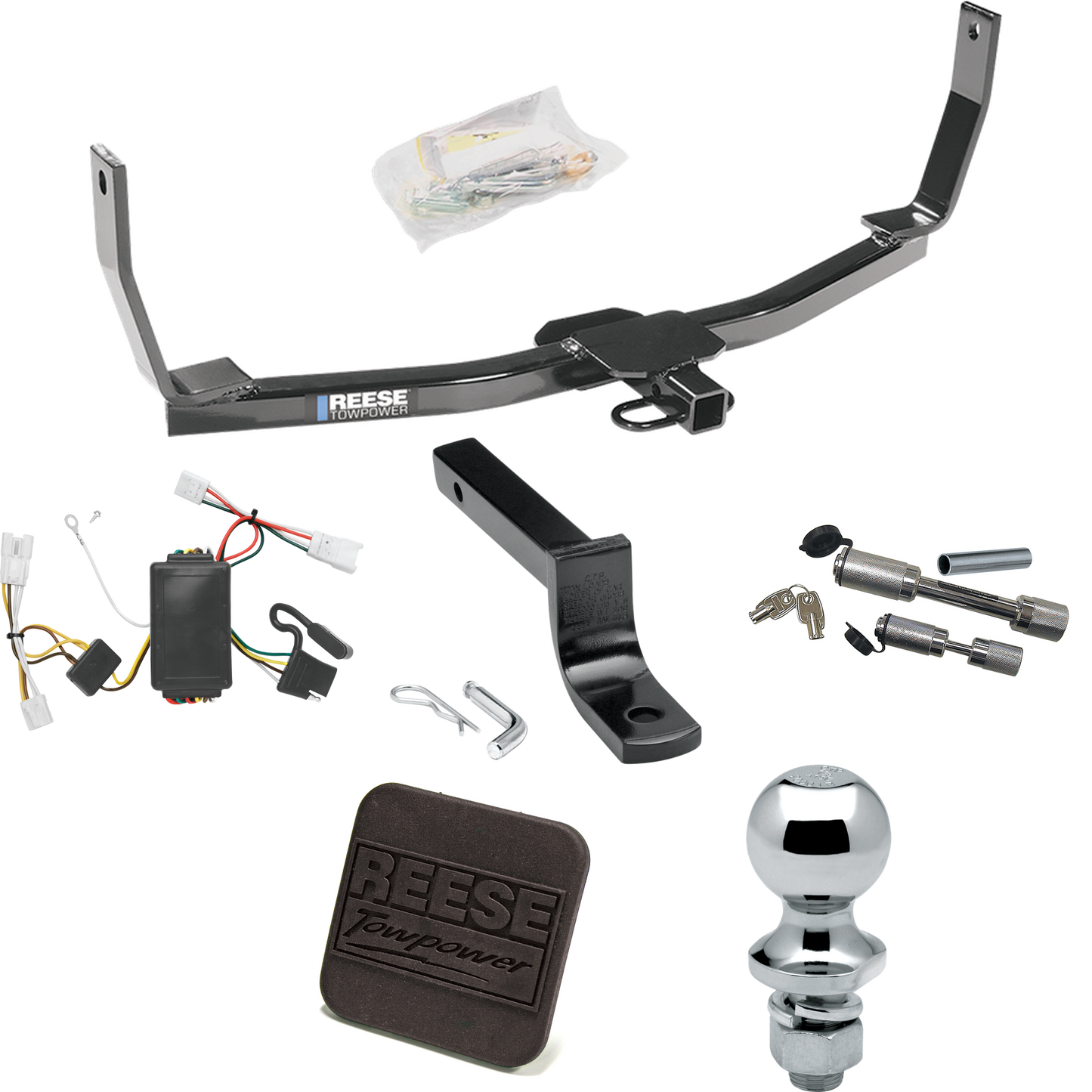 Fits 2006-2009 Hyundai Sonata Trailer Hitch Tow PKG w/ 4-Flat Wiring Harness + Draw-Bar + 1-7/8" Ball + Hitch Cover + Dual Hitch & Coupler Locks By Reese Towpower