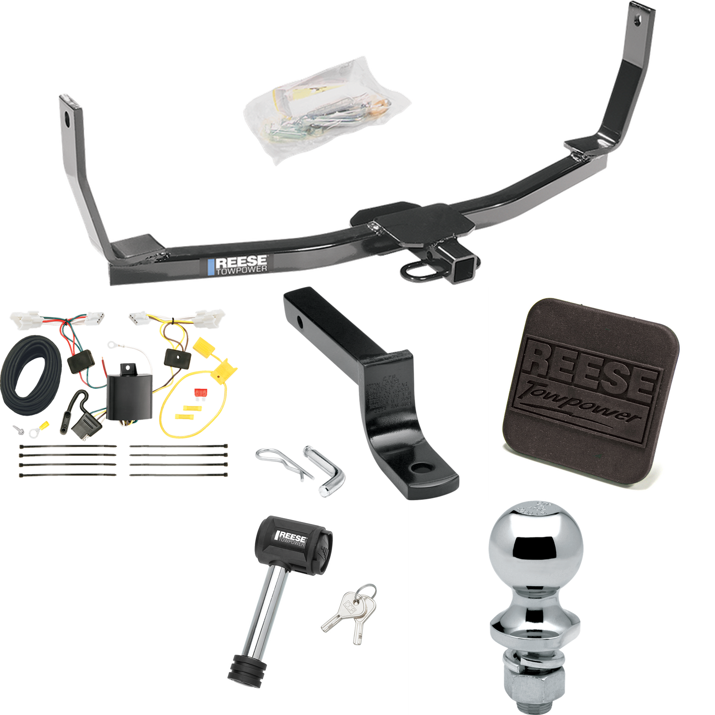 Fits 2010-2010 Hyundai Sonata Trailer Hitch Tow PKG w/ 4-Flat Wiring Harness + Draw-Bar + 1-7/8" Ball + Hitch Cover + Hitch Lock By Reese Towpower