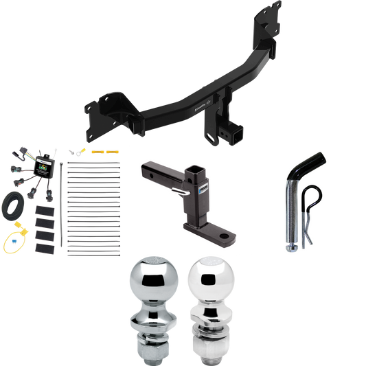 Fits 2020-2023 Porsche Cayenne Trailer Hitch Tow PKG w/ 4-Flat Zero Contact "No Splice" Wiring + Adjustable Drop Rise Ball Mount + Pin/Clip + 2" Ball + 1-7/8" Ball (For Coupe Models) By Draw-Tite