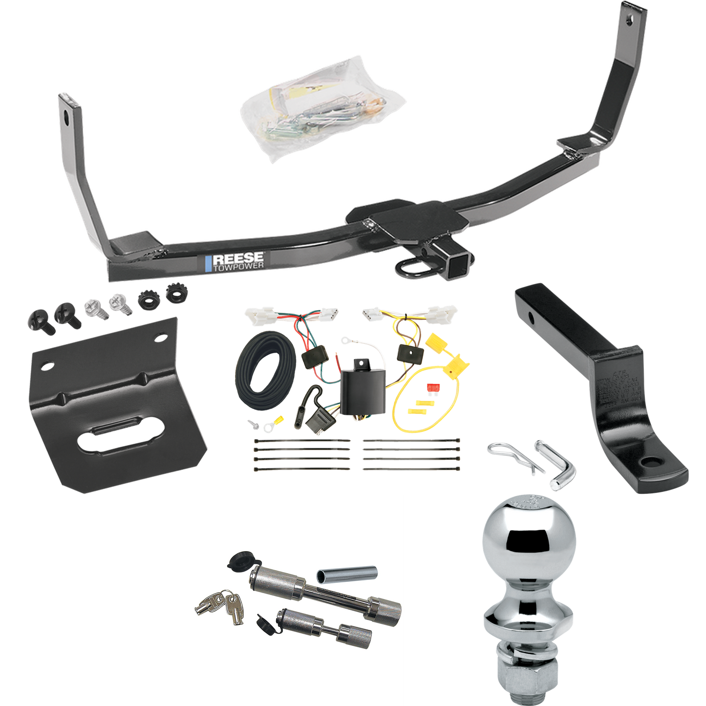 Fits 2010-2010 Hyundai Sonata Trailer Hitch Tow PKG w/ 4-Flat Wiring Harness + Draw-Bar + 1-7/8" Ball + Wiring Bracket + Dual Hitch & Coupler Locks By Reese Towpower