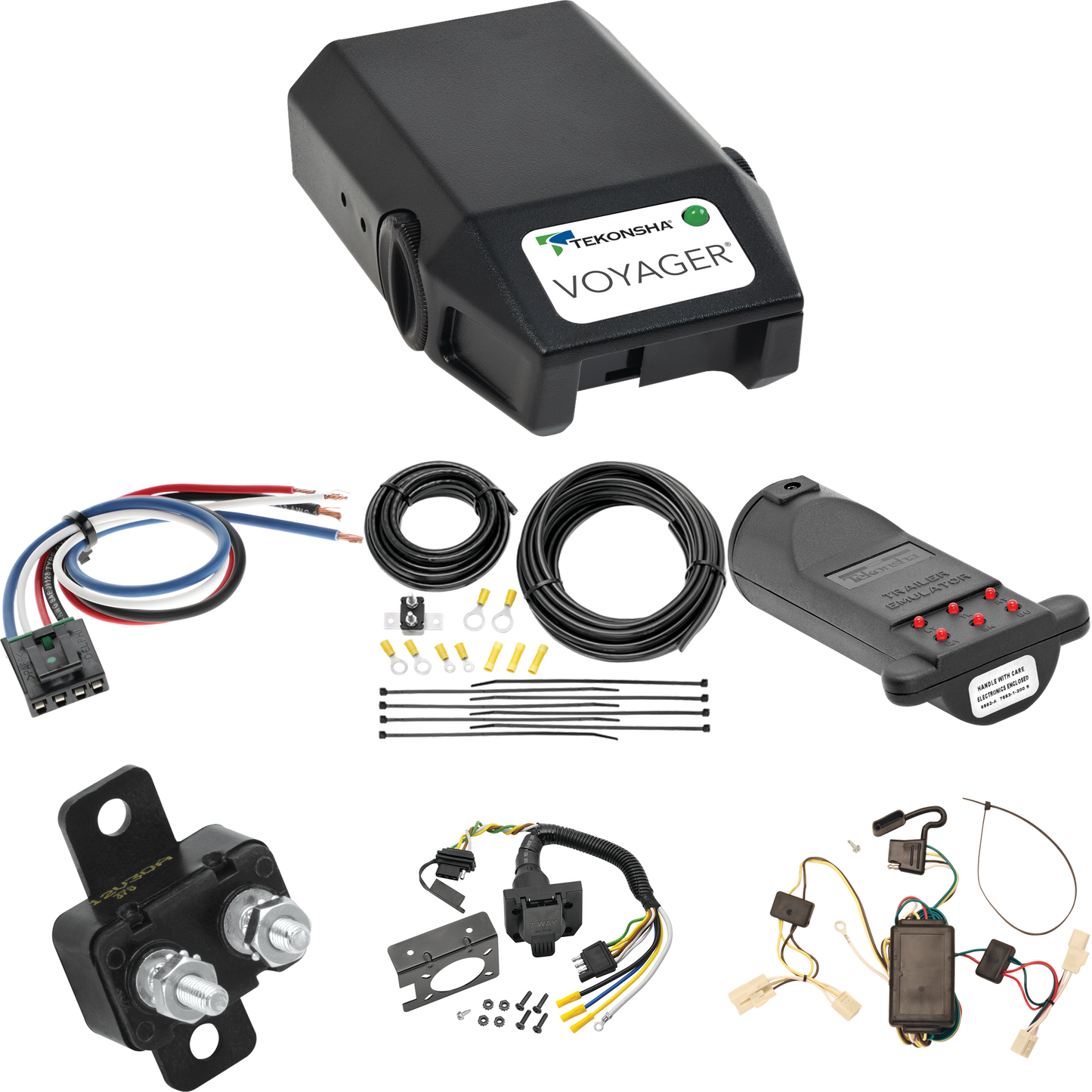 Fits 2001-2005 Toyota RAV4 7-Way RV Wiring + Tekonsha Voyager Brake Control + Generic BC Wiring Adapter + 7-Way Tester and Trailer Emulator By Tekonsha