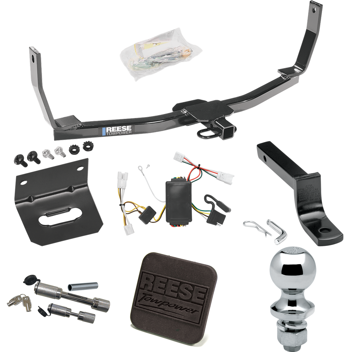 Fits 2006-2009 Hyundai Sonata Trailer Hitch Tow PKG w/ 4-Flat Wiring Harness + Draw-Bar + 1-7/8" Ball + Wiring Bracket + Hitch Cover + Dual Hitch & Coupler Locks By Reese Towpower