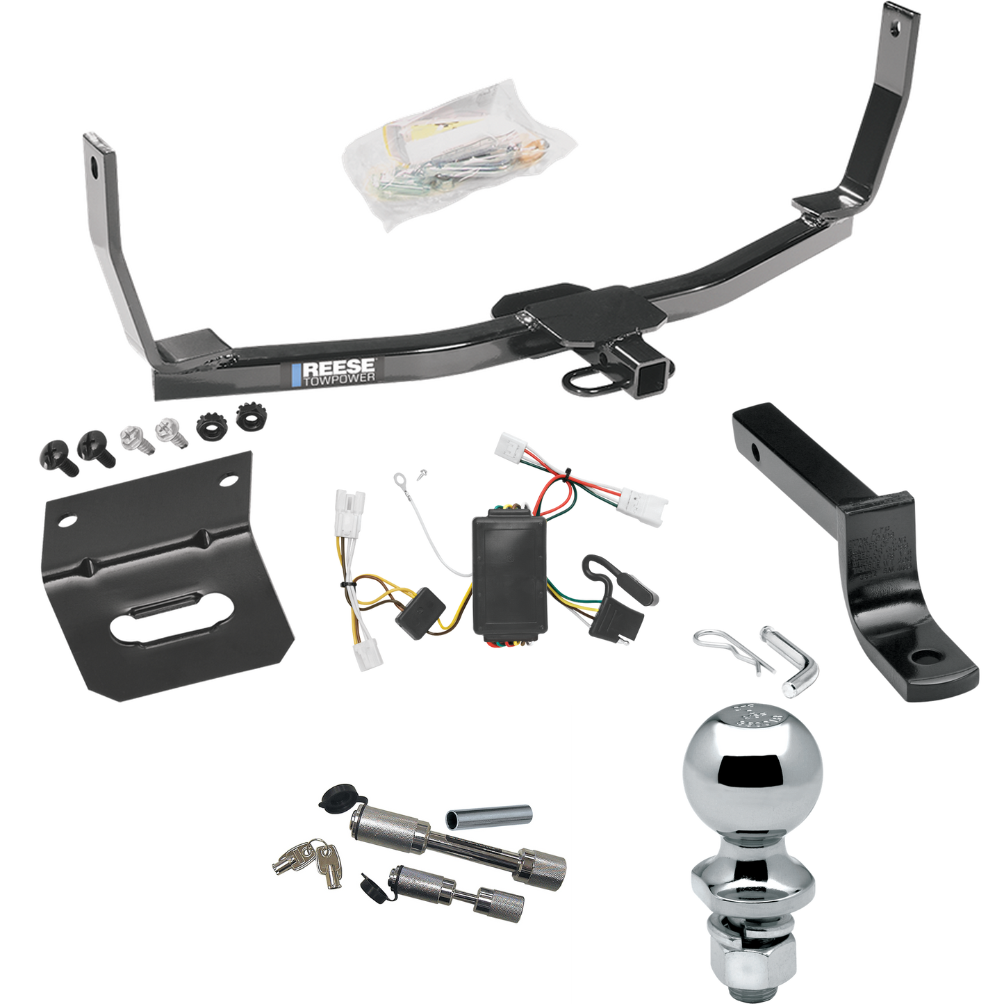 Fits 2006-2009 Hyundai Sonata Trailer Hitch Tow PKG w/ 4-Flat Wiring Harness + Draw-Bar + 2" Ball + Wiring Bracket + Dual Hitch & Coupler Locks By Reese Towpower