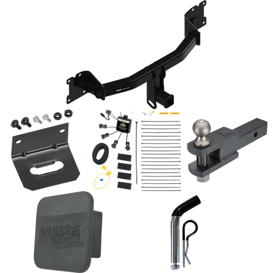 Fits 2020-2023 Porsche Cayenne Trailer Hitch Tow PKG w/ 4-Flat Zero Contact "No Splice" Wiring + Clevis Hitch Ball Mount w/ 2" Ball + Pin/Clip + Wiring Bracket + Hitch Cover (For Coupe Models) By Reese Towpower