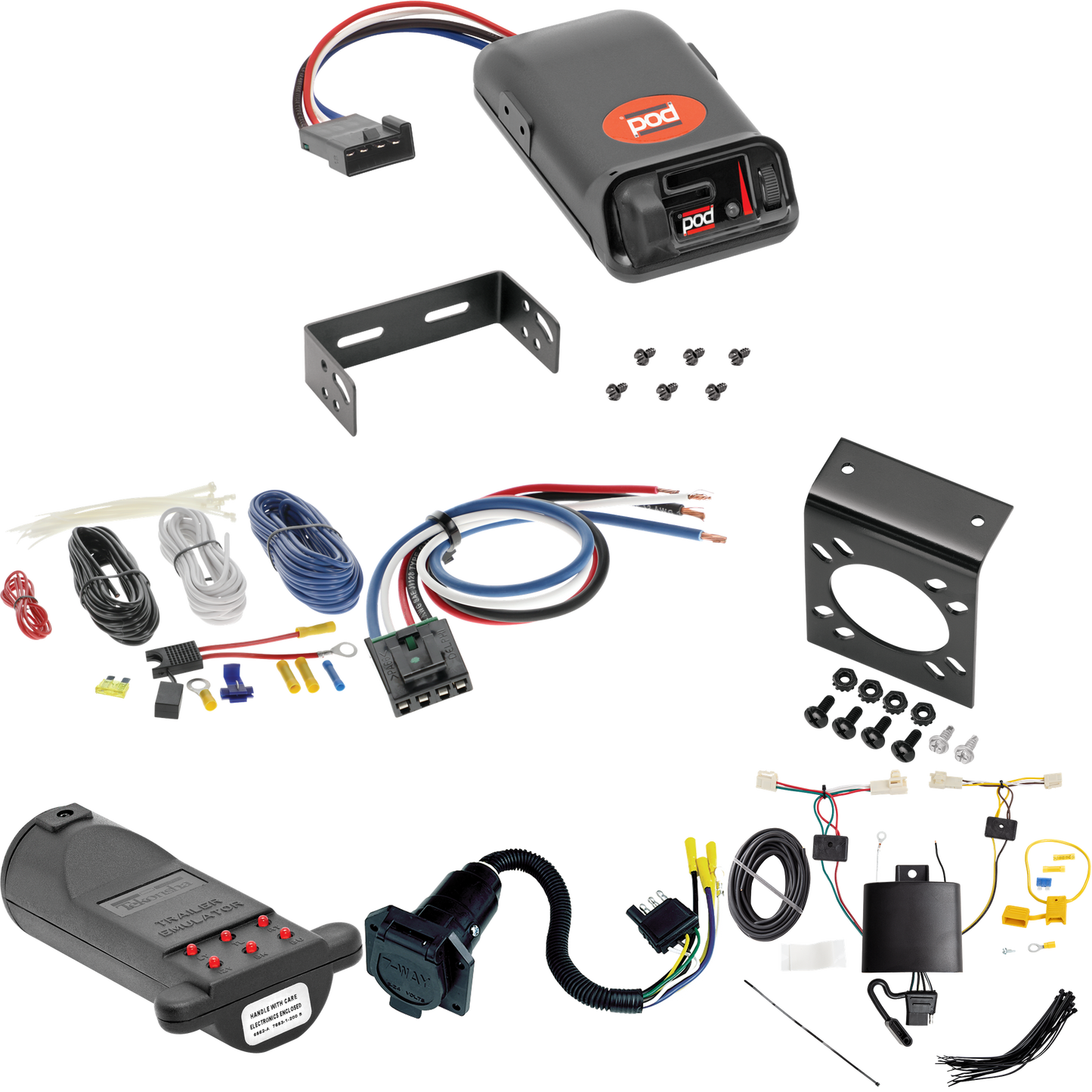 Fits 2019-2023 Toyota RAV4 7-Way RV Wiring + Pro Series POD Brake Control + Generic BC Wiring Adapter + 7-Way Tester and Trailer Emulator By Tekonsha