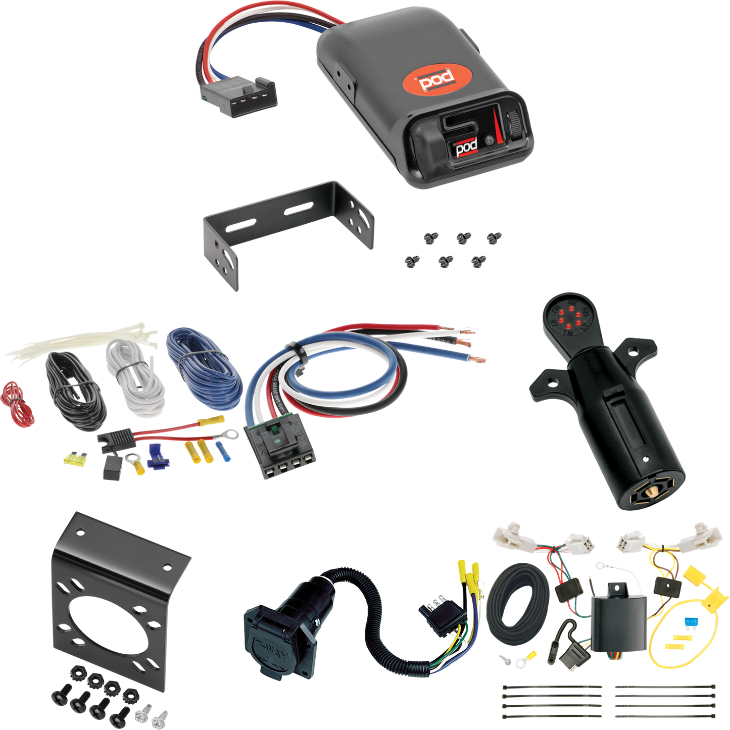 Fits 2013-2018 Toyota RAV4 7-Way RV Wiring + Pro Series POD Brake Control + Generic BC Wiring Adapter + 7-Way Tester By Tekonsha