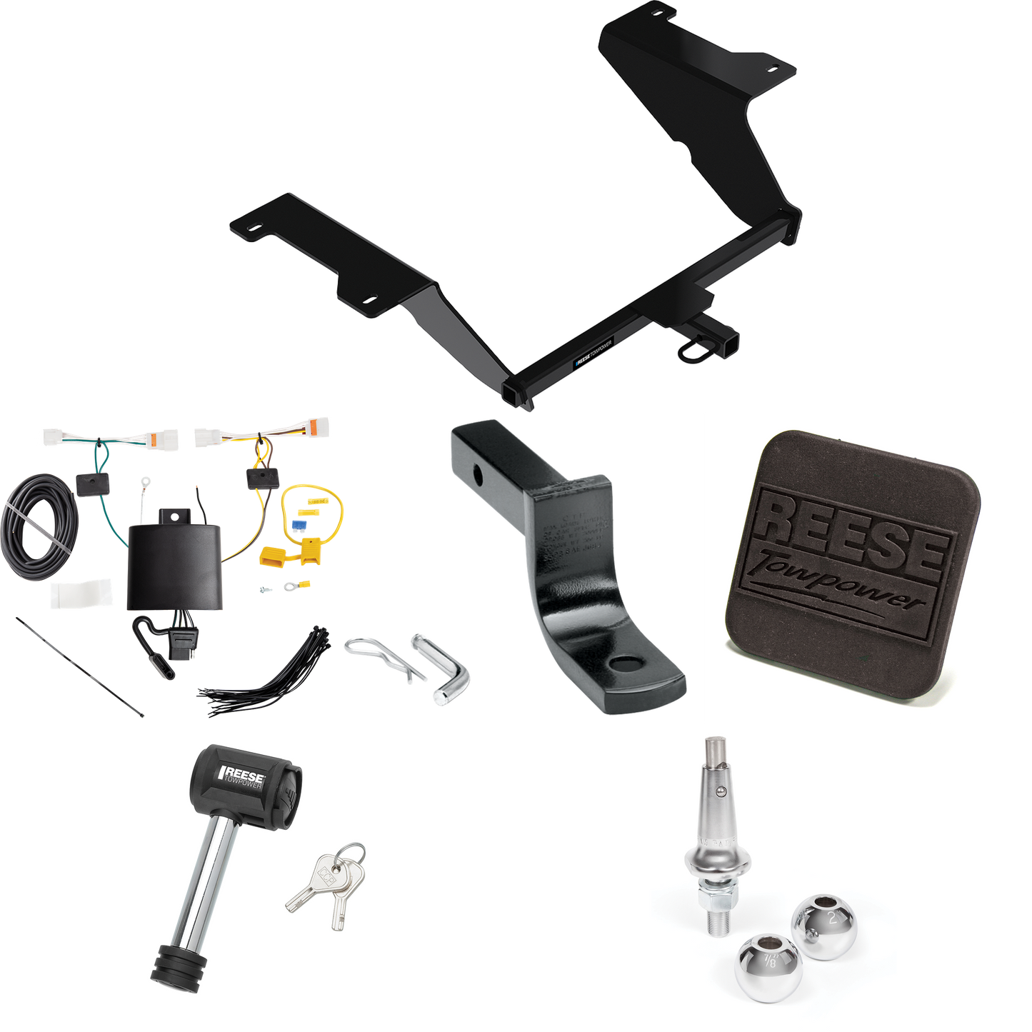 Fits 2020-2023 Hyundai Sonata Trailer Hitch Tow PKG w/ 4-Flat Wiring Harness + Draw-Bar + Interchangeable 1-7/8" & 2" Balls + Hitch Cover + Hitch Lock By Reese Towpower