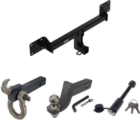 Fits 2021-2023 Ford Bronco Sport Trailer Hitch Tow PKG + Interlock Tactical Starter Kit w/ 3-1/4" Drop & 2" Ball + Tactical Hook & Shackle Mount + Tactical Dogbone Lock (Excludes: First Edition Models) By Reese Towpower