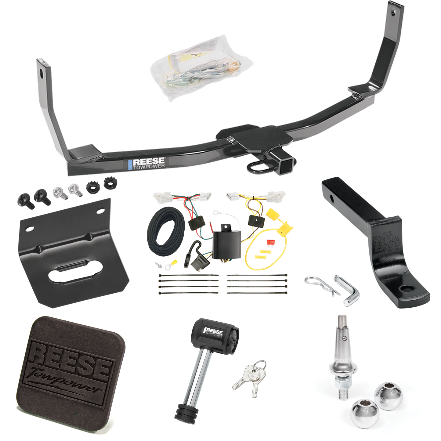 Fits 2010-2010 Hyundai Sonata Trailer Hitch Tow PKG w/ 4-Flat Wiring Harness + Draw-Bar + Interchangeable 1-7/8" & 2" Balls + Wiring Bracket + Hitch Cover + Hitch Lock By Reese Towpower