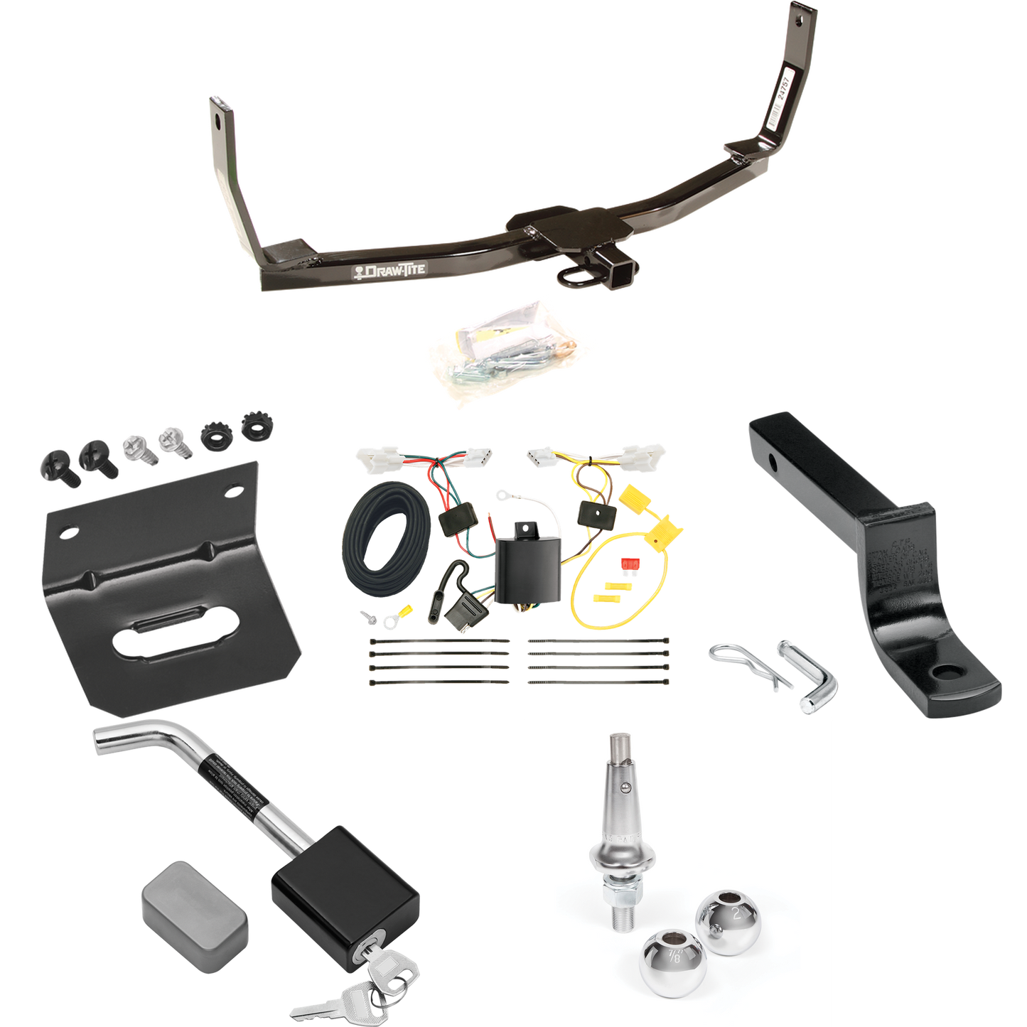 Se adapta al paquete de enganche de remolque Hyundai Sonata 2010-2010 con arnés de cableado de 4 planos + barra de tracción + bolas intercambiables de 1-7/8" y 2" + soporte de cableado + bloqueo de enganche de Draw-Tite