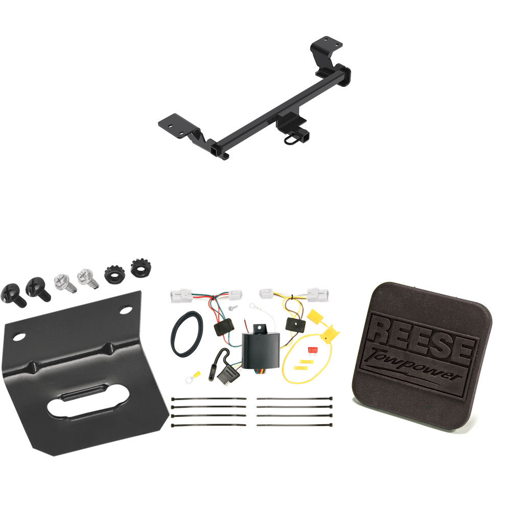 Se adapta al paquete de enganche de remolque Toyota Prius V 2012-2017 con arnés de cableado plano de 4 + cubierta de enganche de Reese Towpower