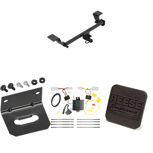 Se adapta al paquete de enganche de remolque Toyota Prius V 2012-2017 con arnés de cableado plano de 4 + cubierta de enganche de Reese Towpower