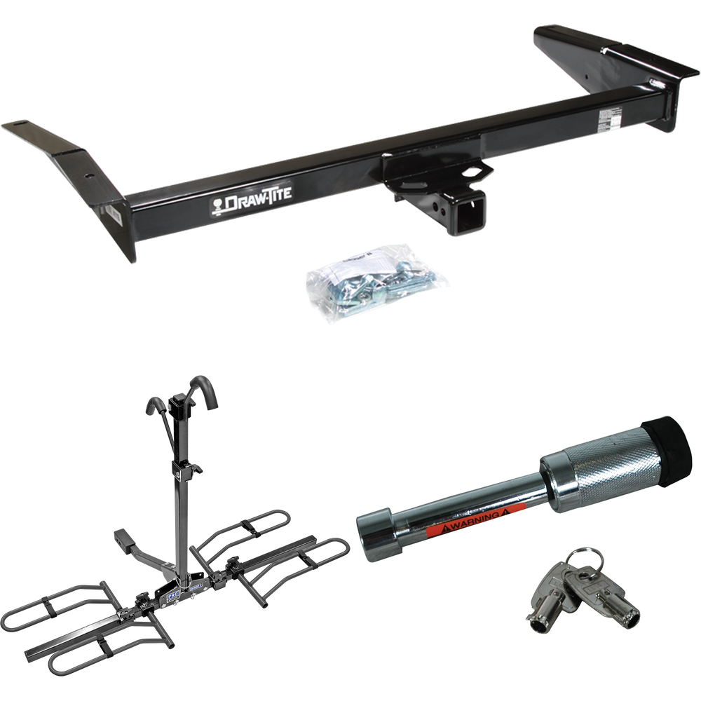 Fits 1981-2011 Lincoln Town Car Trailer Hitch Tow PKG w/ 2 Bike Plaform Style Carrier Rack + Hitch Lock By Draw-Tite