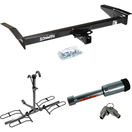 Fits 1981-2011 Lincoln Town Car Trailer Hitch Tow PKG w/ 2 Bike Plaform Style Carrier Rack + Hitch Lock By Draw-Tite