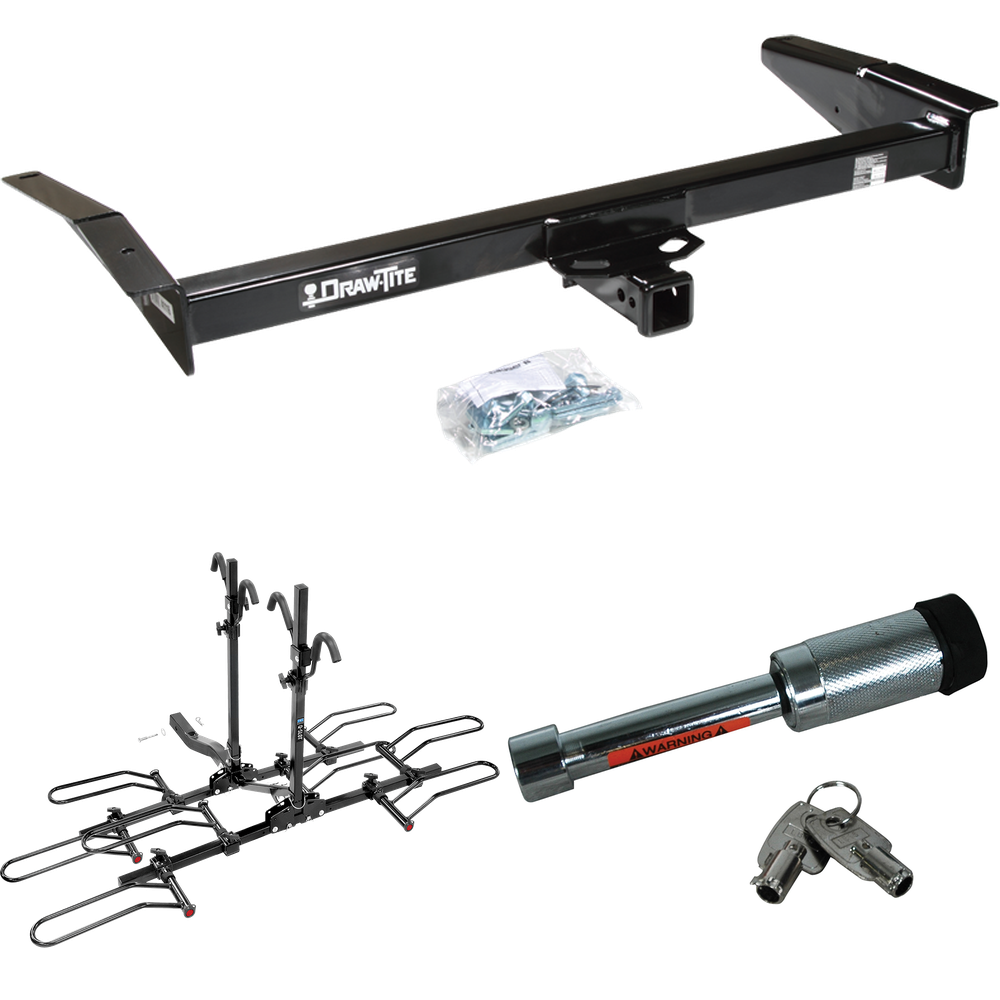 Fits 1983-1991 Ford LTD Crown Victoria Trailer Hitch Tow PKG w/ 4 Bike Plaform Style Carrier Rack + Hitch Lock By Draw-Tite