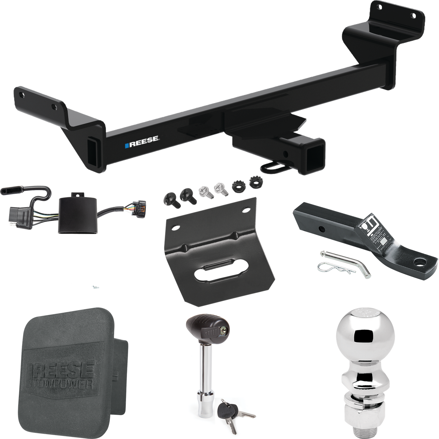 Fits 2022-2023 Hyundai Tucson Trailer Hitch Tow PKG w/ 4-Flat Wiring + Ball Mount w/ 2" Drop + 2-5/16" Ball + Wiring Bracket + Hitch Lock + Hitch Cover (Excludes: N Line Models) By Reese Towpower