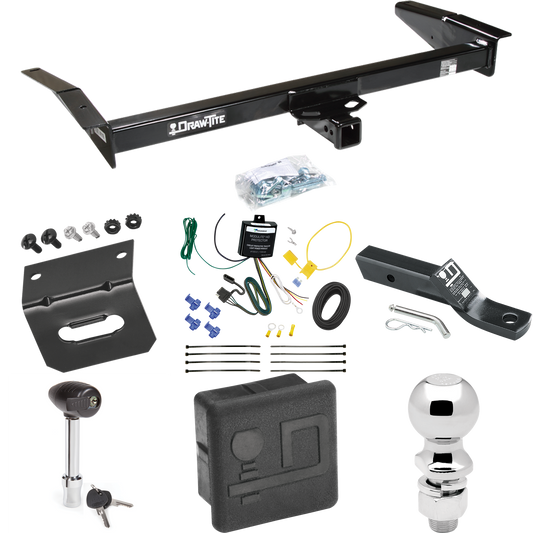 Fits 1981-2011 Lincoln Town Car Trailer Hitch Tow PKG w/ 4-Flat Wiring + Ball Mount w/ 2" Drop + 2-5/16" Ball + Wiring Bracket + Hitch Lock + Hitch Cover By Draw-Tite