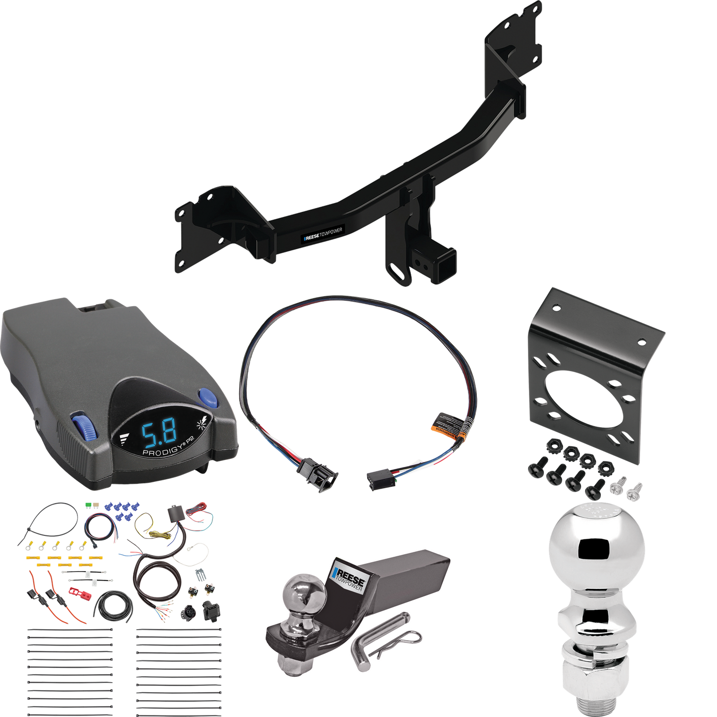 Fits 2020-2023 Porsche Cayenne Trailer Hitch Tow PKG w/ Tekonsha Prodigy P2 Brake Control + Plug & Play BC Adapter + 7-Way RV Wiring + 2" & 2-5/16" Ball & Drop Mount (For Coupe Models) By Reese Towpower