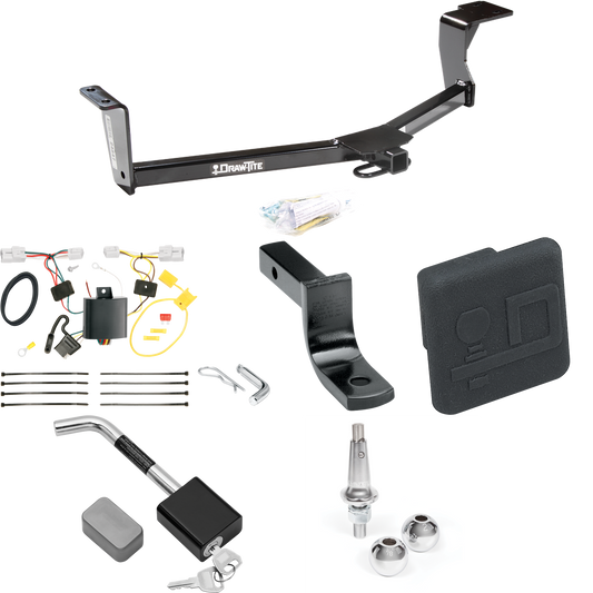 Se adapta al paquete de enganche de remolque Toyota Prius V 2012-2017 con arnés de cableado de 4 planos + barra de tracción + bolas intercambiables de 1-7/8" y 2" + cubierta de enganche + bloqueo de enganche de Draw-Tite