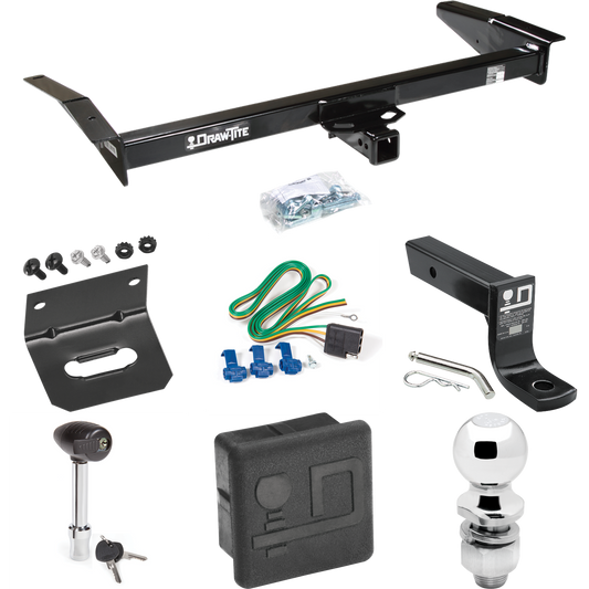 Fits 1983-1997 Mercury Grand Marquis Trailer Hitch Tow PKG w/ 4-Flat Wiring + Ball Mount w/ 4" Drop + 2" Ball + Wiring Bracket + Hitch Lock + Hitch Cover By Draw-Tite