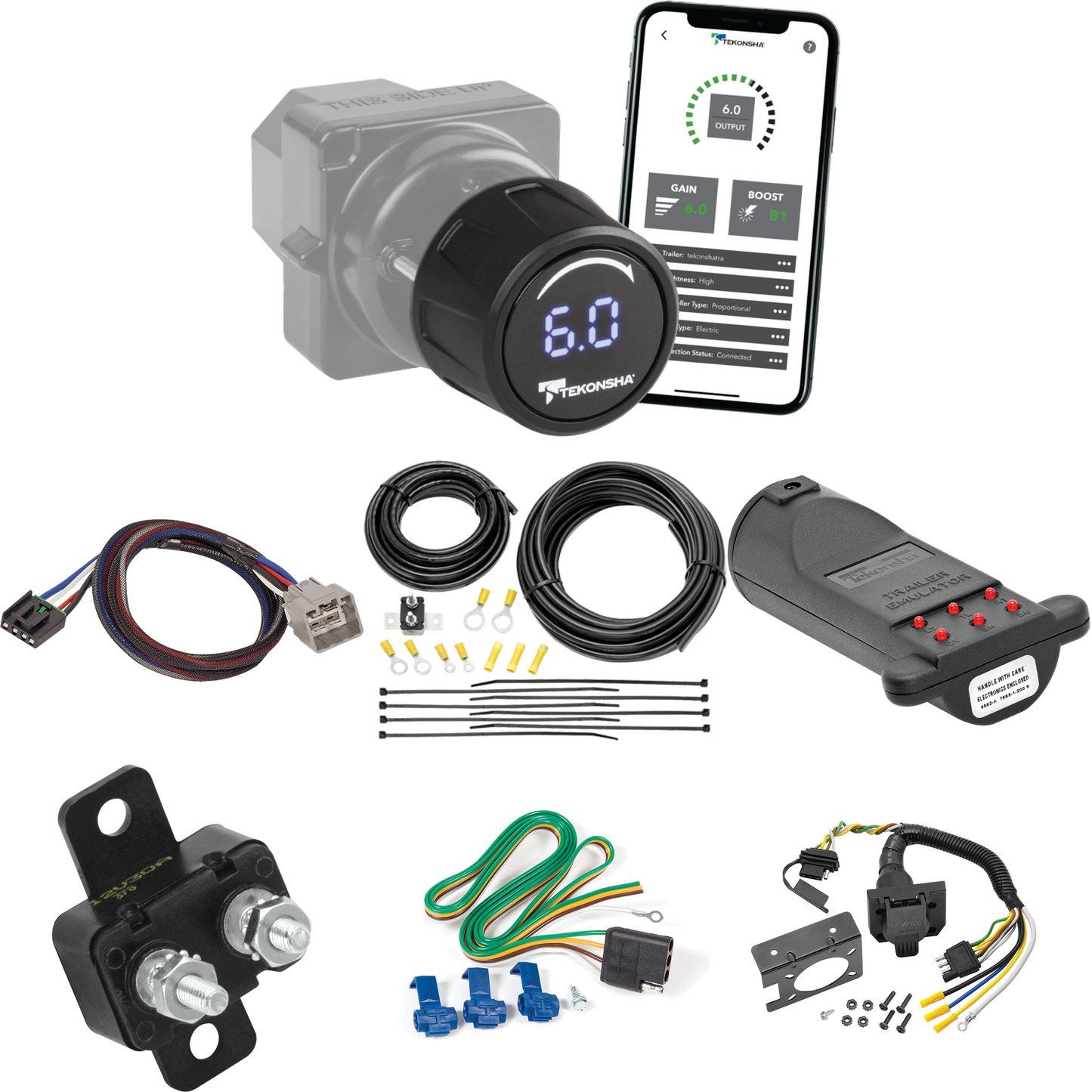 Se adapta al cableado de RV de 7 vías RAM 3500 2015-2023 + control de freno inalámbrico Bluetooth Tekonsha Prodigy iD + adaptador BC Plug &amp; Play + probador de 7 vías y emulador de remolque de Reese Towpower