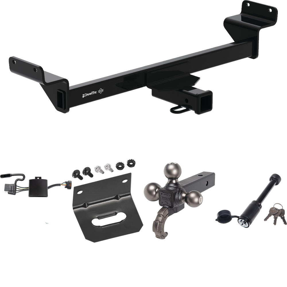 Fits 2022-2023 Hyundai Tucson Trailer Hitch Tow PKG w/ 4-Flat Wiring + Triple Ball Tactical Ball Mount 1-7/8" & 2" & 2-5/16" Balls w/ Tow Hook + Tactical Dogbone Lock + Wiring Bracket (Excludes: N Line Models) By Draw-Tite