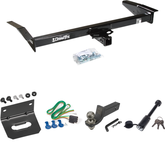 Fits 1992-1997 Ford Crown Victoria Trailer Hitch Tow PKG w/ 4-Flat Wiring + Interlock Tactical Starter Kit w/ 2" Drop & 2" Ball + Tactical Dogbone Lock + Wiring Bracket By Draw-Tite