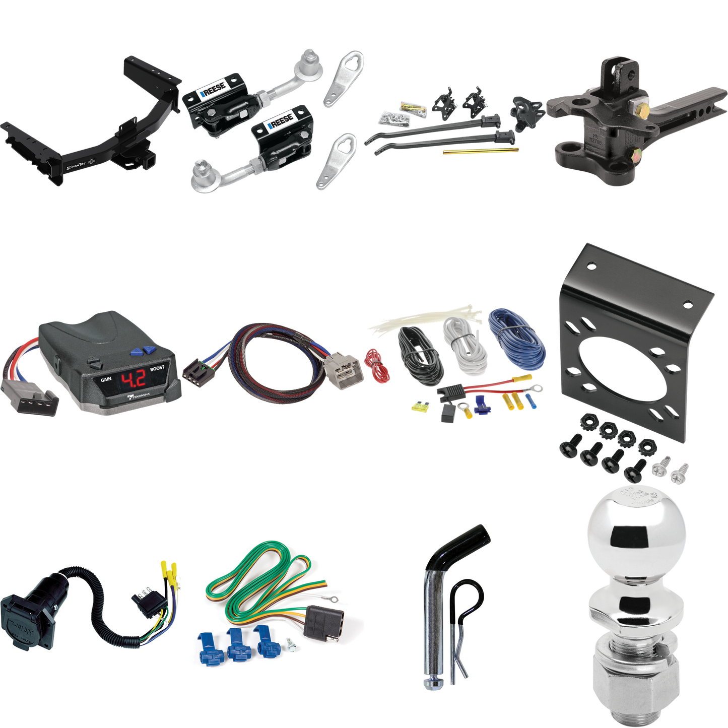 Fits 2019-2023 RAM 1500 Trailer Hitch Tow PKG w/ 17K Trunnion Bar Weight Distribution Hitch + Pin/Clip + Dual Cam Sway Control + 2-5/16" Ball + Tekonsha BRAKE-EVN Brake Control + Plug & Play BC Adapter + 7-Way RV Wiring (For (New Body Style) Models)