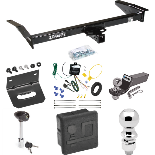 Fits 1981-2011 Lincoln Town Car Trailer Hitch Tow PKG w/ 4-Flat Wiring + Starter Kit Ball Mount w/ 2" Drop & 2" Ball + 2-5/16" Ball + Wiring Bracket + Hitch Lock + Hitch Cover By Draw-Tite