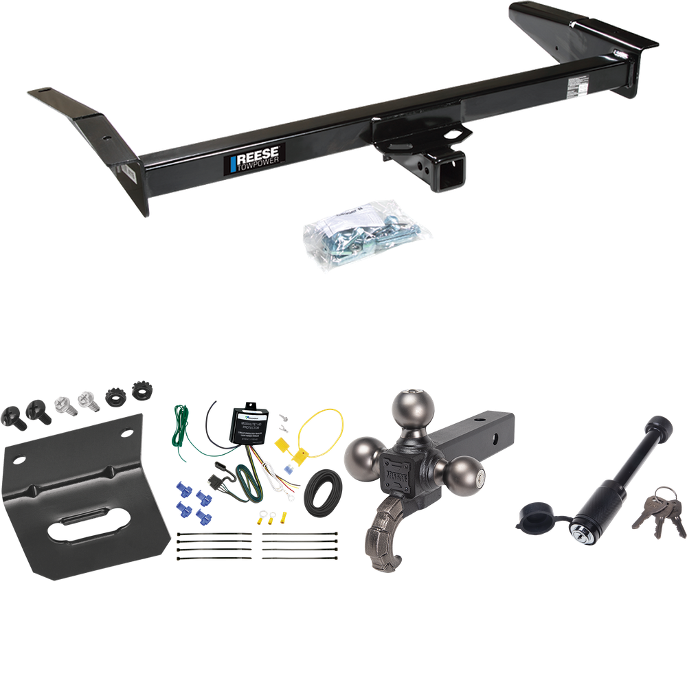 Fits 1981-2011 Lincoln Town Car Trailer Hitch Tow PKG w/ 4-Flat Wiring + Triple Ball Tactical Ball Mount 1-7/8" & 2" & 2-5/16" Balls w/ Tow Hook + Tactical Dogbone Lock + Wiring Bracket By Reese Towpower