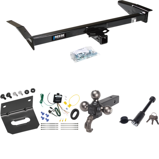 Fits 1981-2011 Lincoln Town Car Trailer Hitch Tow PKG w/ 4-Flat Wiring + Triple Ball Tactical Ball Mount 1-7/8" & 2" & 2-5/16" Balls w/ Tow Hook + Tactical Dogbone Lock + Wiring Bracket By Reese Towpower