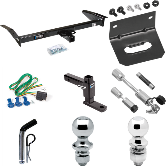 Fits 1983-1997 Mercury Grand Marquis Trailer Hitch Tow PKG w/ 4-Flat Wiring Harness + Adjustable Drop Rise Ball Mount + Pin/Clip + 2" Ball + 1-7/8" Ball + Dual Hitch & Coupler Locks By Reese Towpower